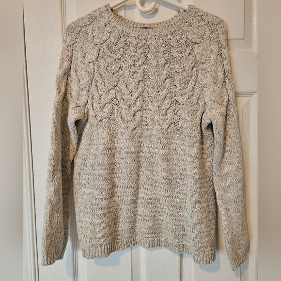 Wind River Nordic Fair Isle Cable Knit sweater warm oatmeal grey L fits like M - Picture 2 of 13